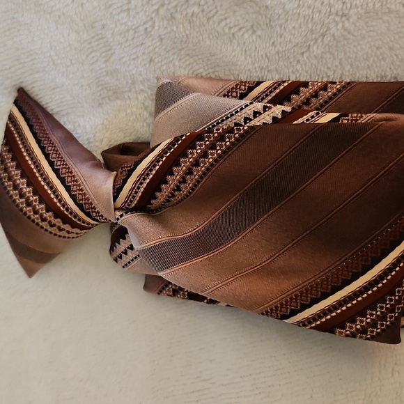 Vtg JOSKE'S 1980s Brown Striped Slim Clip-on Tie - Picture 3 of 8